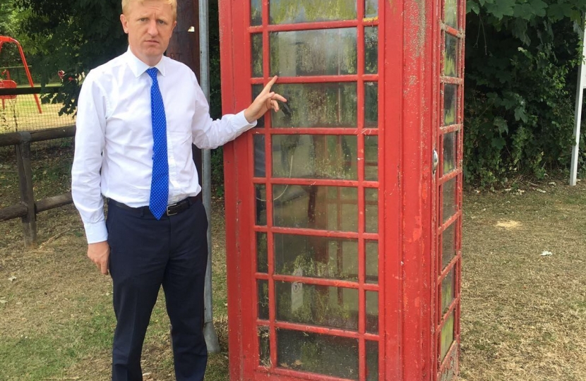 Oliver Dowden MP with the damaged South Mimms Phone Box - 23.06.17