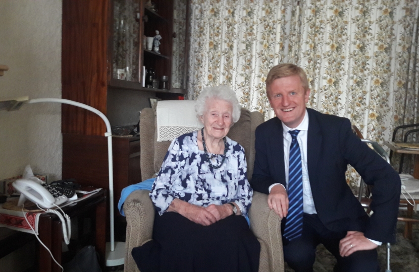 Oliver Dowden MP with Mrs Betty Bennell of Pine Grove, Bushey