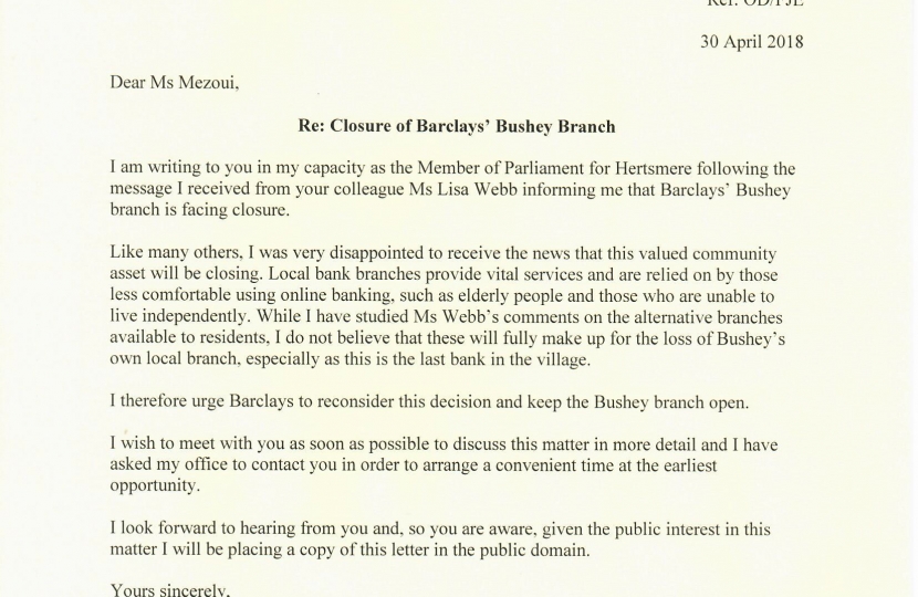 Oliver Dowden CBE MP's Letter to Barclays Bank