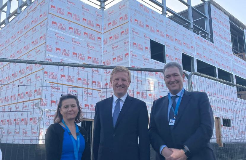 Mr Dowden with Chief Operating Officer, Mary Bhatti and Chief Executive Officer, Matthew Coats outside Watford General Hosptial