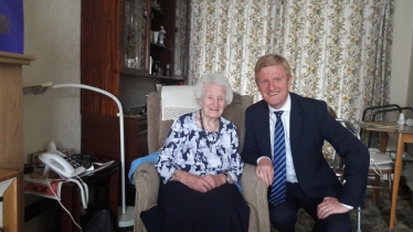 Oliver Dowden MP with Mrs Betty Bennell of Pine Grove, Bushey