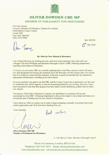 Oliver Dowden CBE MP's Letter to Cllr Terry Douris - 15.05.18